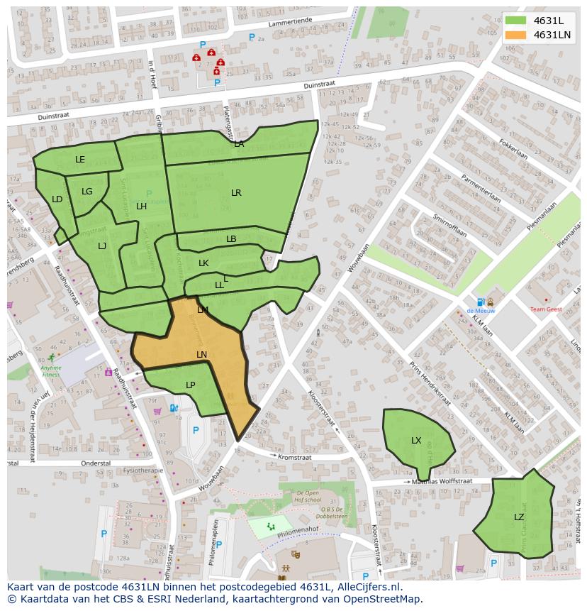 Afbeelding van het postcodegebied 4631 LN op de kaart.