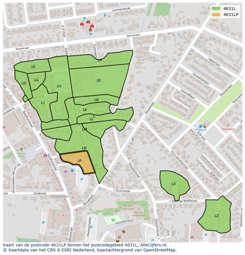 Afbeelding van het postcodegebied 4631 LP op de kaart.
