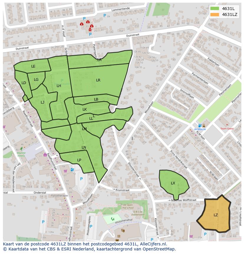 Afbeelding van het postcodegebied 4631 LZ op de kaart.