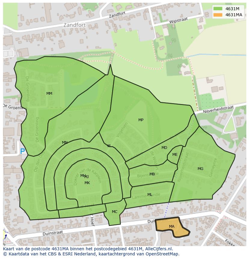 Afbeelding van het postcodegebied 4631 MA op de kaart.