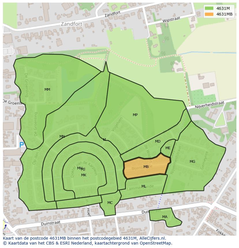 Afbeelding van het postcodegebied 4631 MB op de kaart.