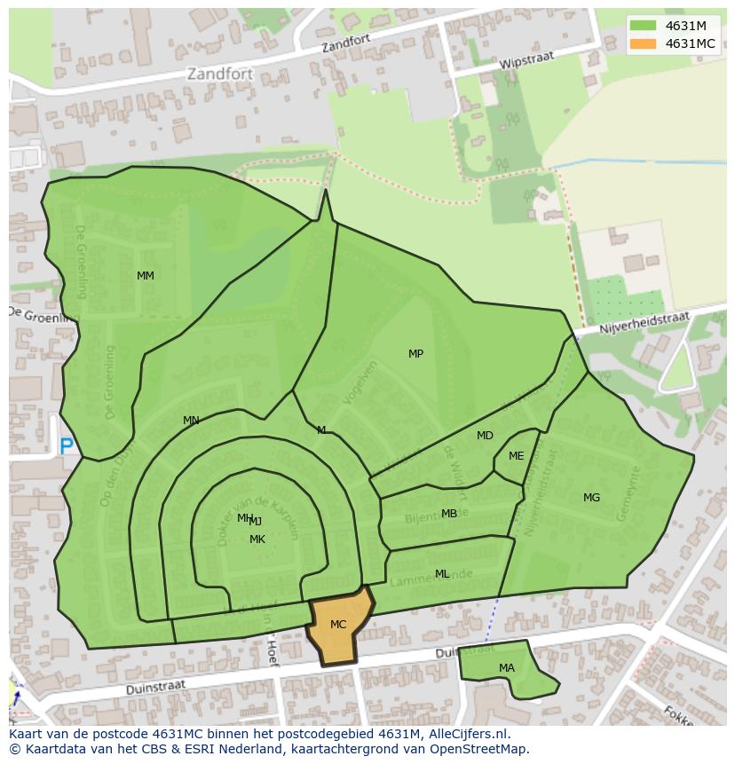 Afbeelding van het postcodegebied 4631 MC op de kaart.