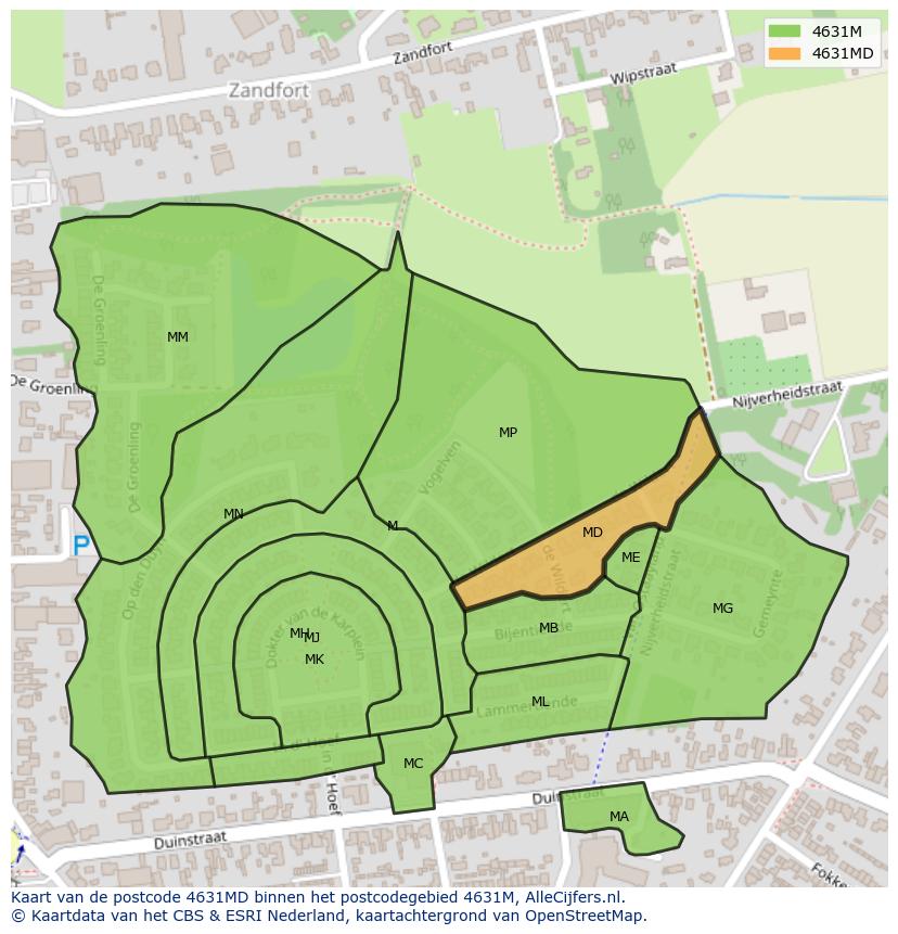 Afbeelding van het postcodegebied 4631 MD op de kaart.