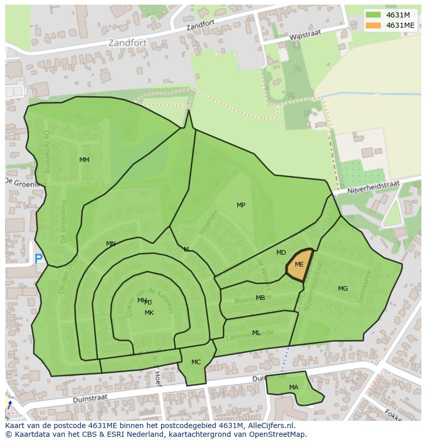 Afbeelding van het postcodegebied 4631 ME op de kaart.