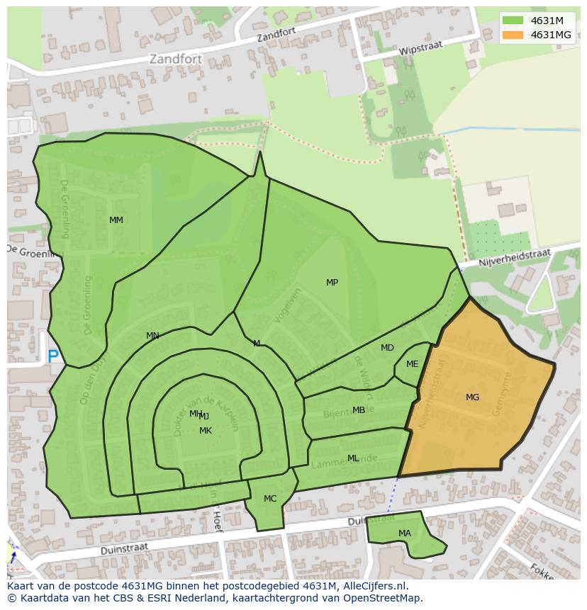 Afbeelding van het postcodegebied 4631 MG op de kaart.