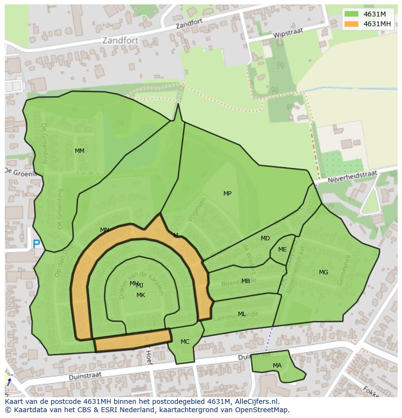 Afbeelding van het postcodegebied 4631 MH op de kaart.