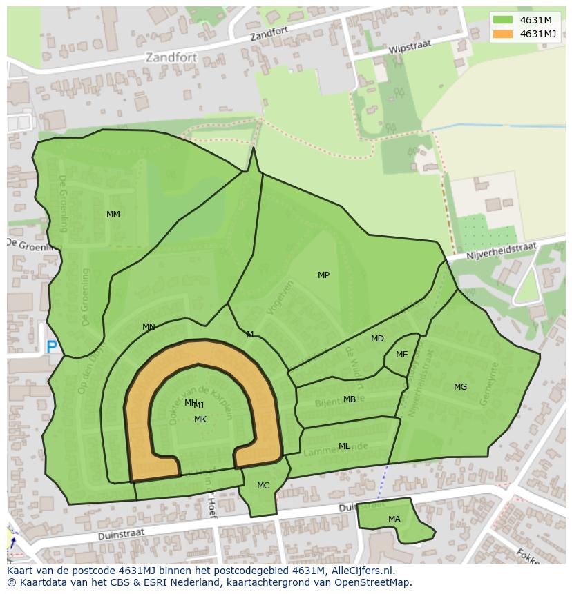 Afbeelding van het postcodegebied 4631 MJ op de kaart.