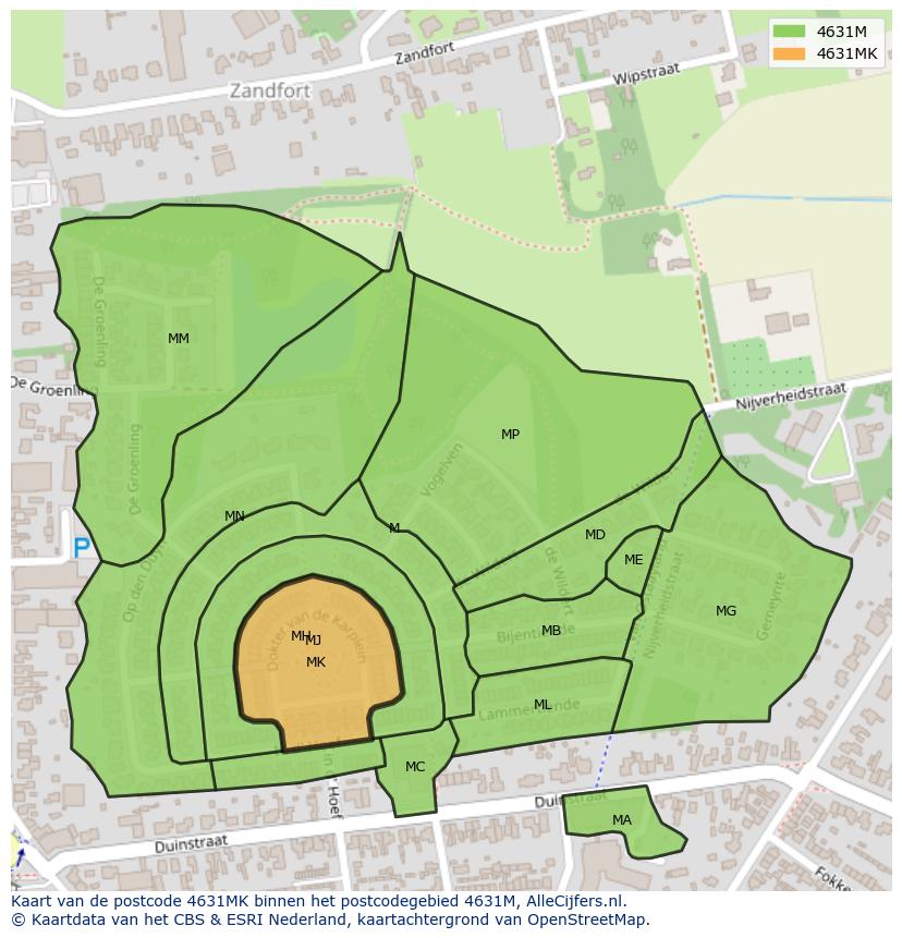 Afbeelding van het postcodegebied 4631 MK op de kaart.