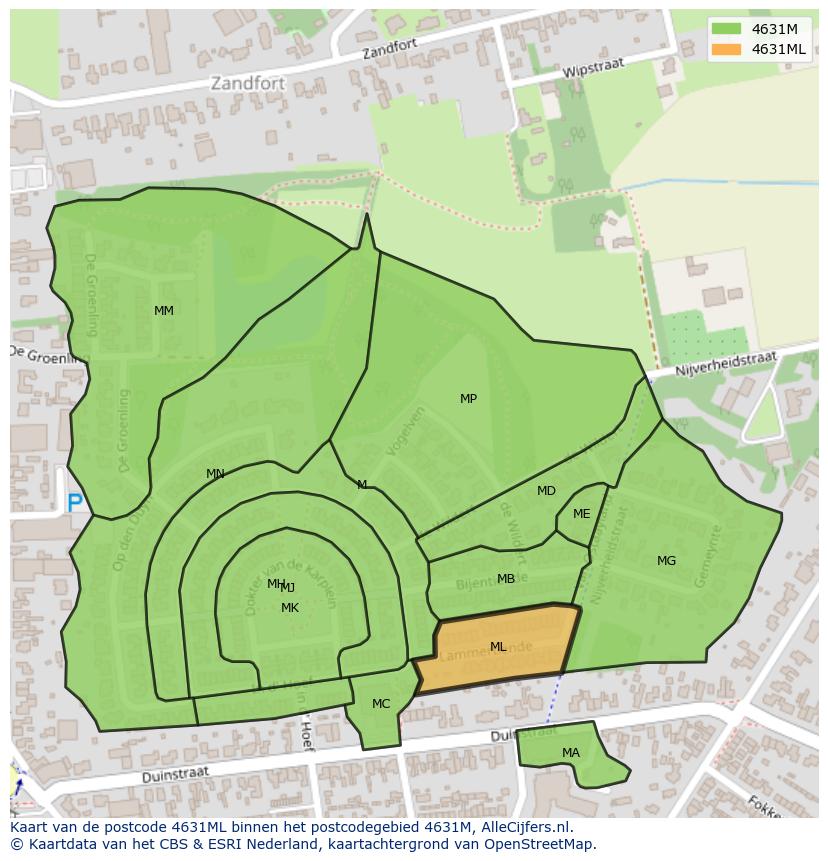 Afbeelding van het postcodegebied 4631 ML op de kaart.