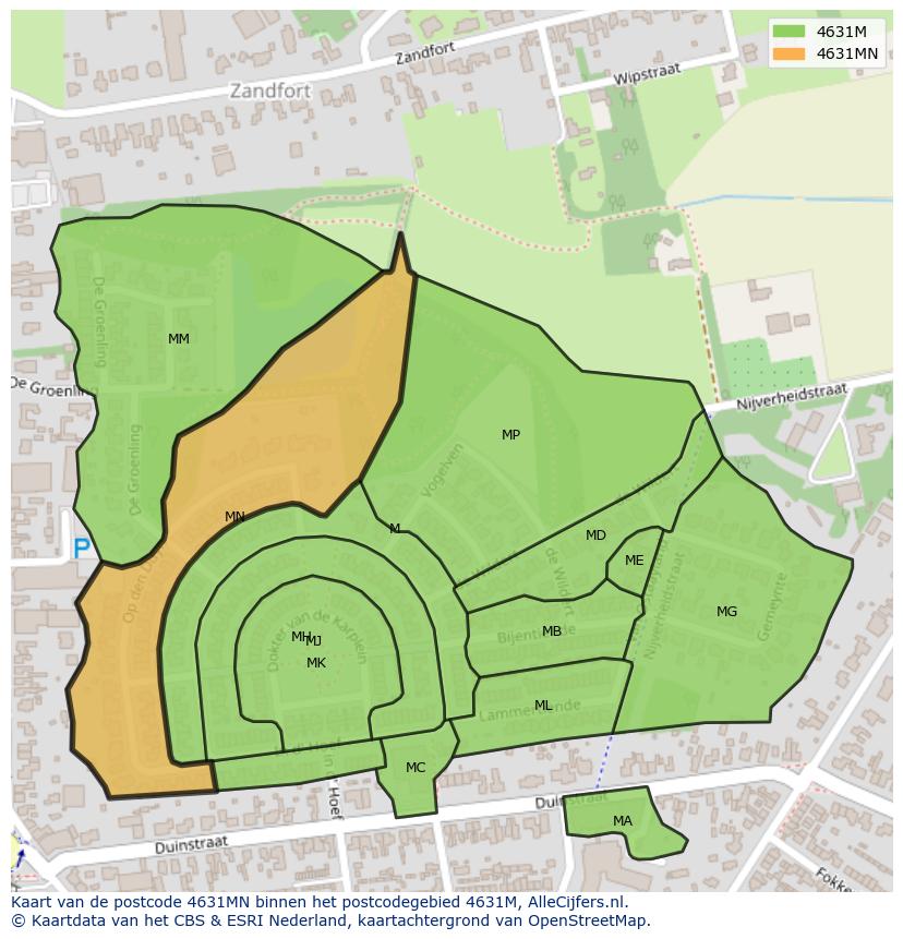 Afbeelding van het postcodegebied 4631 MN op de kaart.