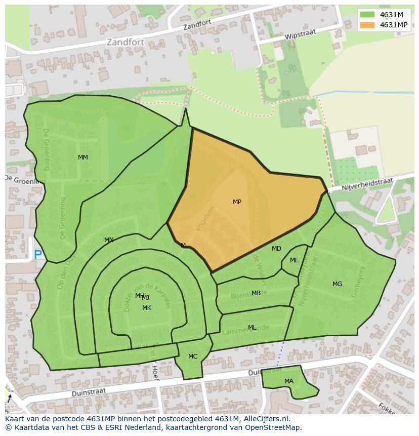 Afbeelding van het postcodegebied 4631 MP op de kaart.
