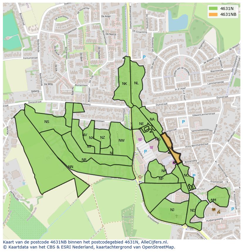 Afbeelding van het postcodegebied 4631 NB op de kaart.