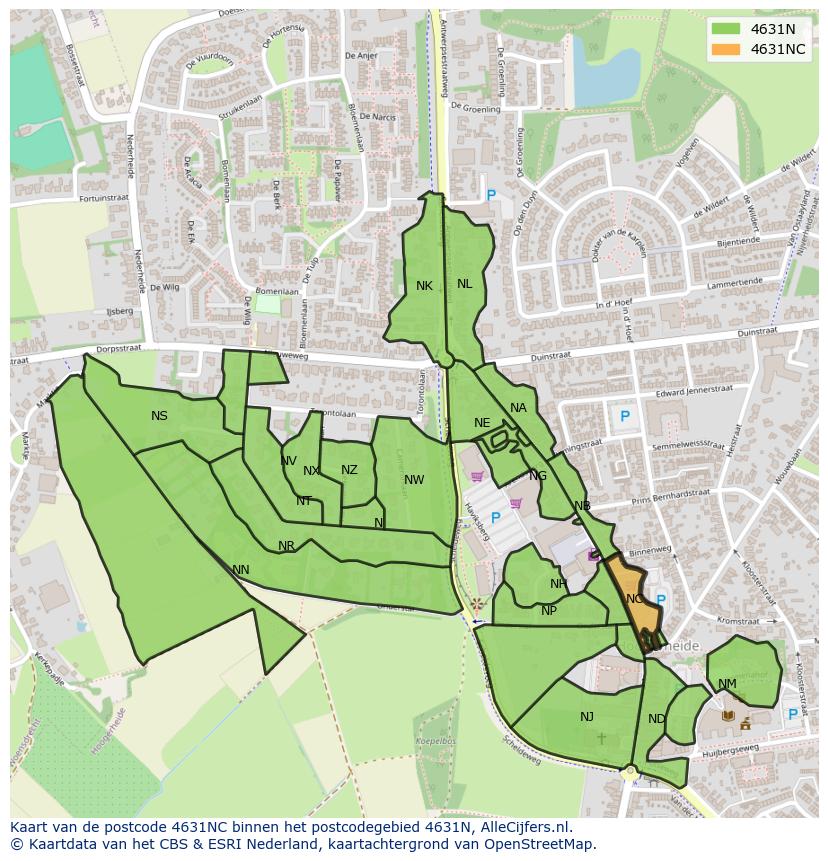 Afbeelding van het postcodegebied 4631 NC op de kaart.