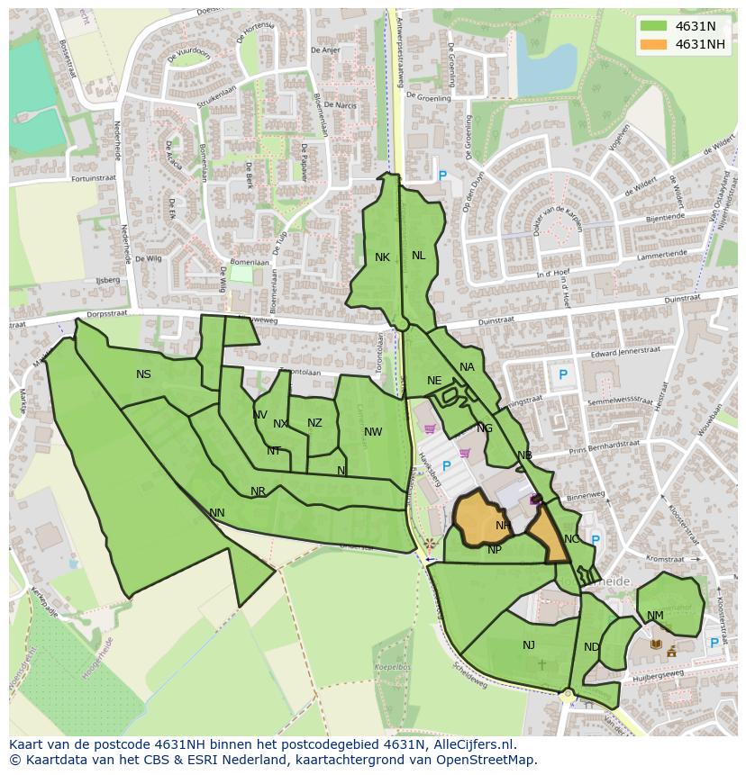 Afbeelding van het postcodegebied 4631 NH op de kaart.