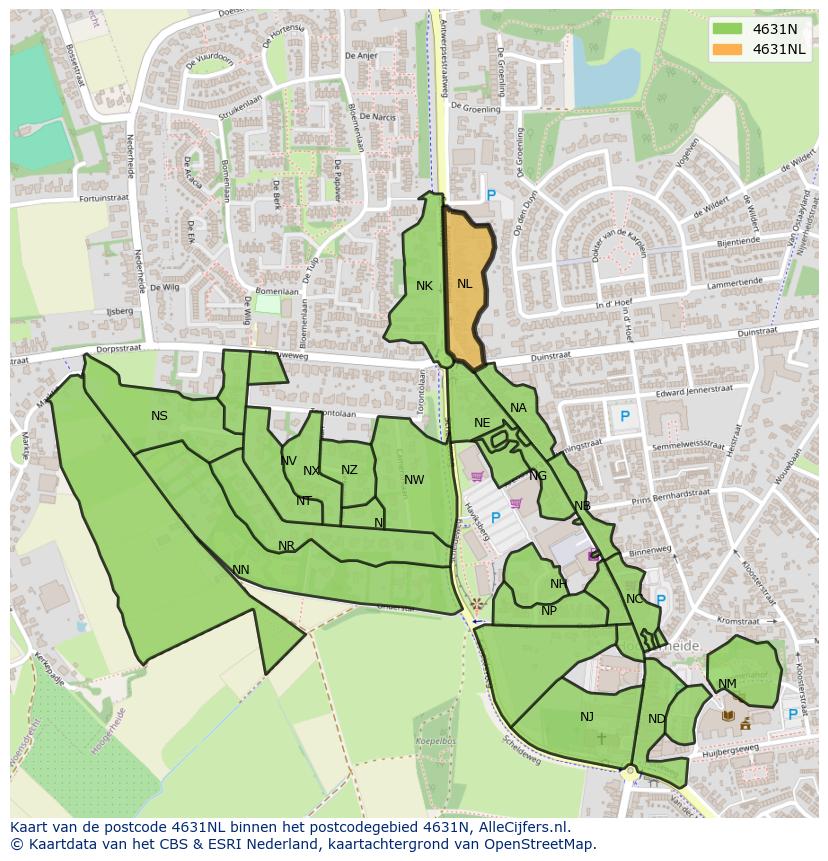 Afbeelding van het postcodegebied 4631 NL op de kaart.