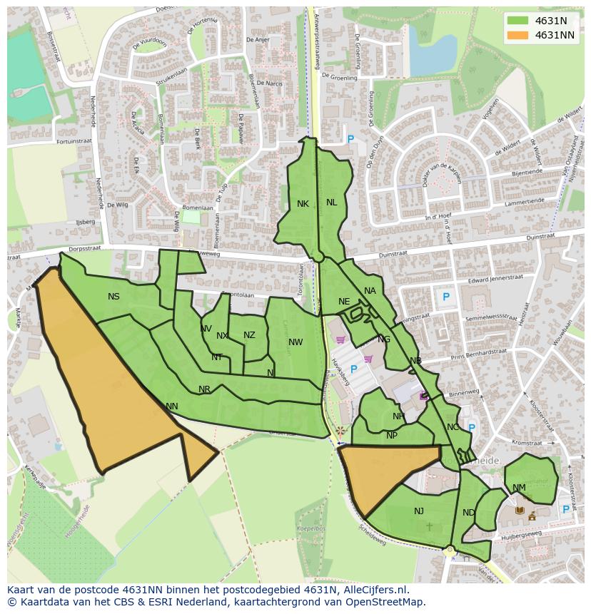 Afbeelding van het postcodegebied 4631 NN op de kaart.