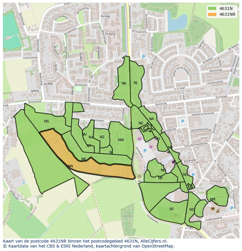 Afbeelding van het postcodegebied 4631 NR op de kaart.