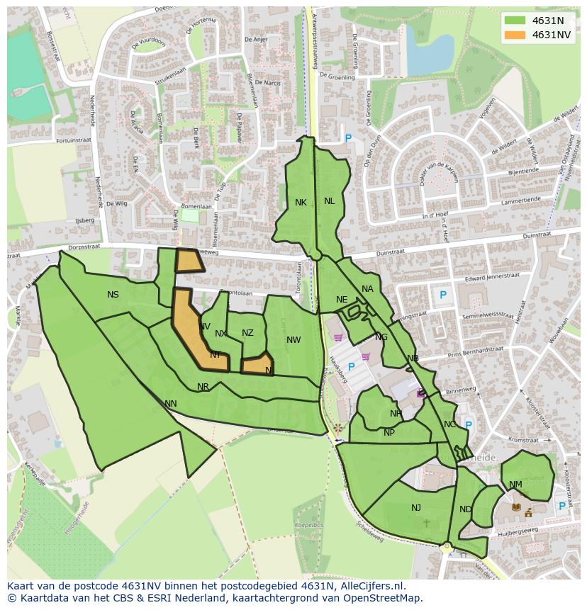 Afbeelding van het postcodegebied 4631 NV op de kaart.