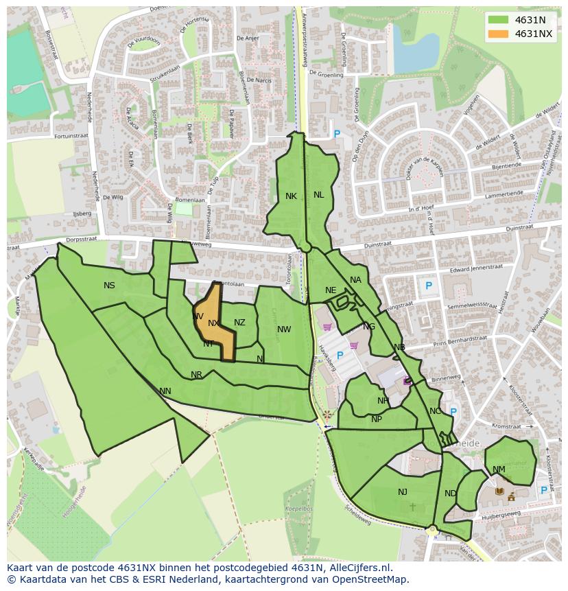Afbeelding van het postcodegebied 4631 NX op de kaart.