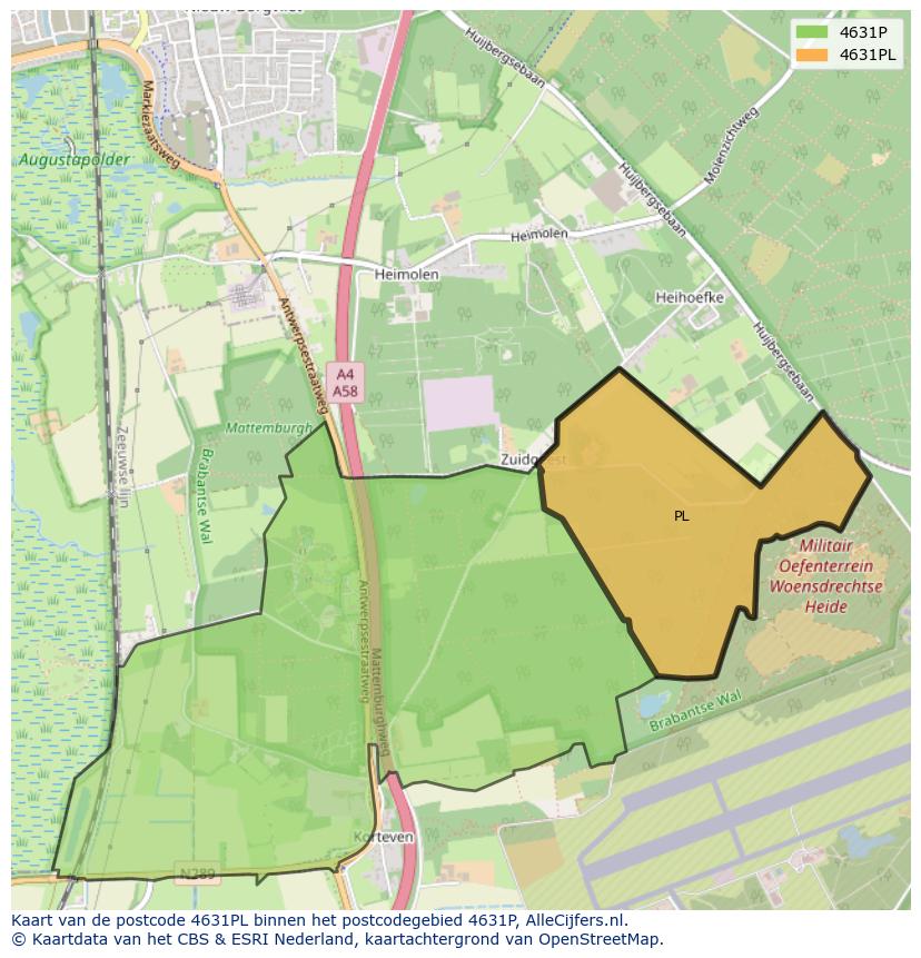 Afbeelding van het postcodegebied 4631 PL op de kaart.