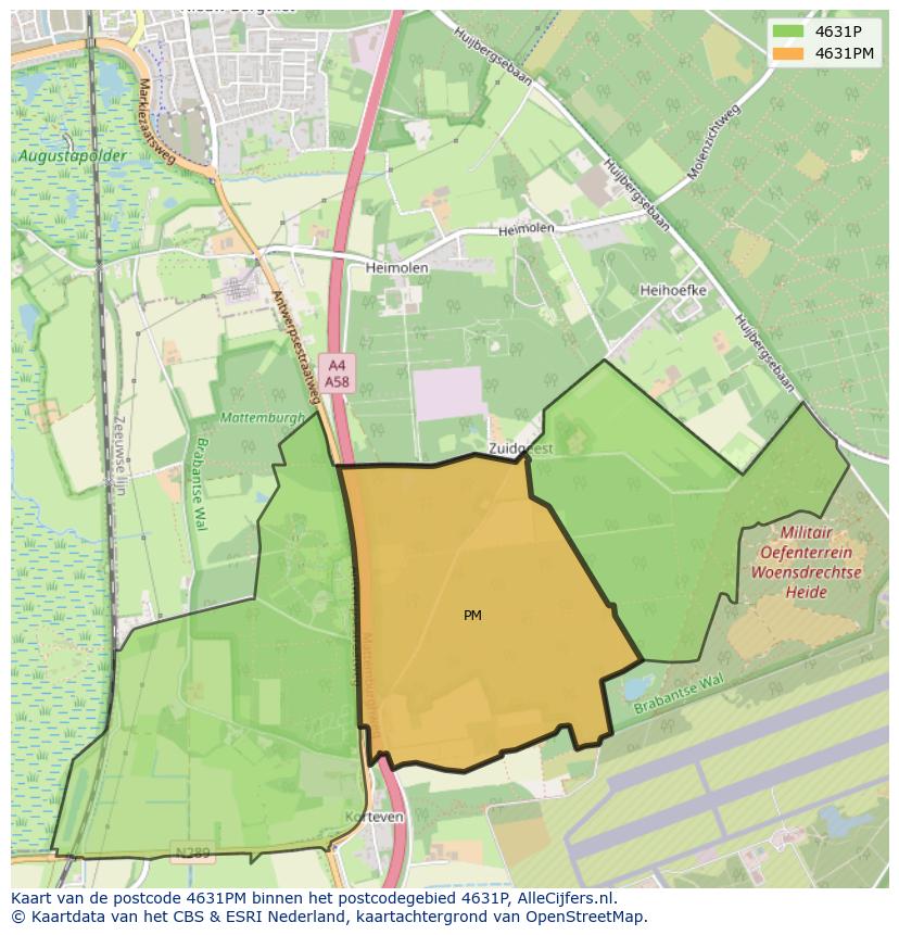 Afbeelding van het postcodegebied 4631 PM op de kaart.