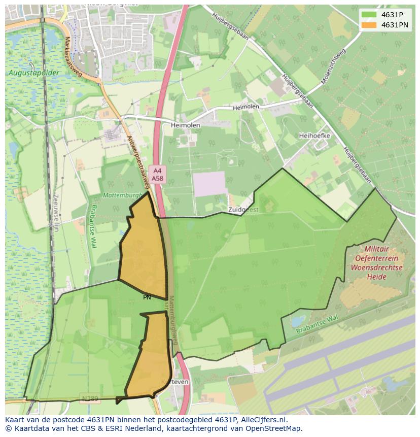 Afbeelding van het postcodegebied 4631 PN op de kaart.