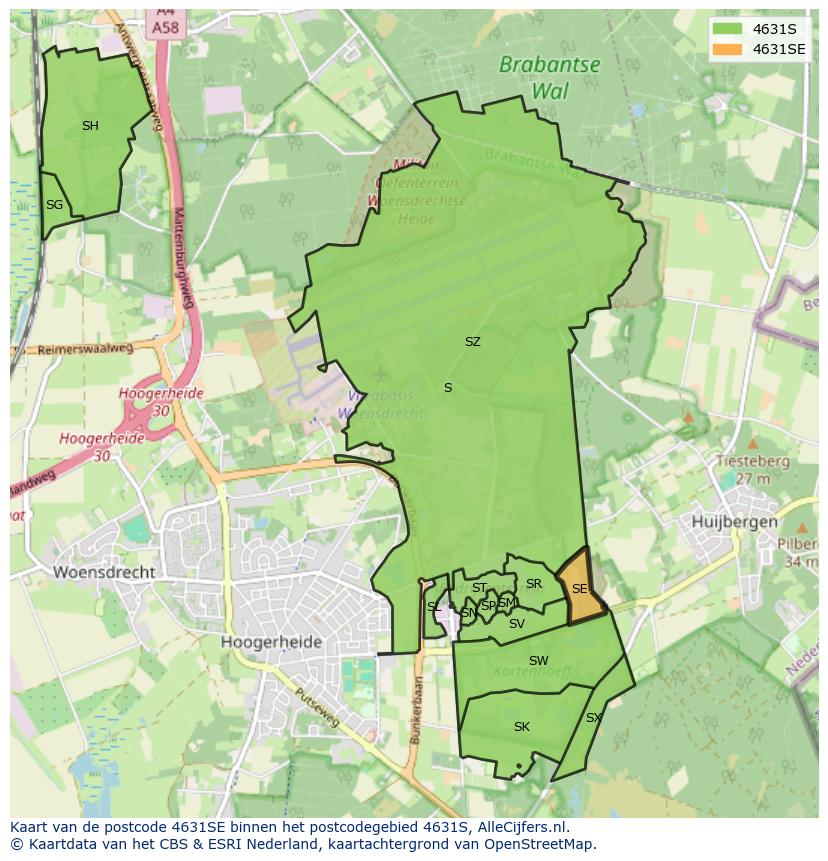 Afbeelding van het postcodegebied 4631 SE op de kaart.