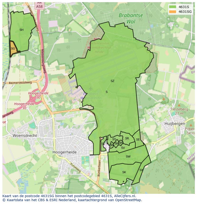 Afbeelding van het postcodegebied 4631 SG op de kaart.