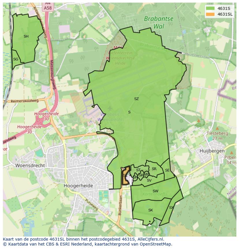 Afbeelding van het postcodegebied 4631 SL op de kaart.