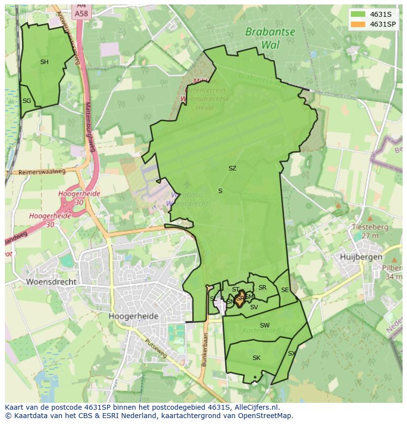 Afbeelding van het postcodegebied 4631 SP op de kaart.