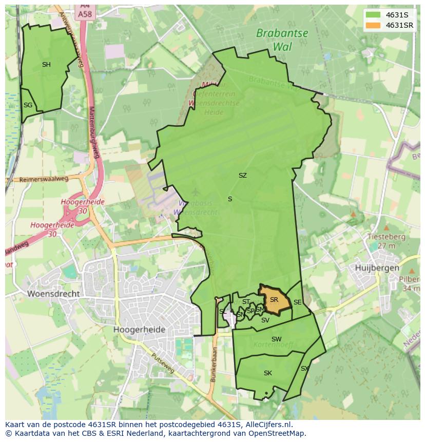 Afbeelding van het postcodegebied 4631 SR op de kaart.