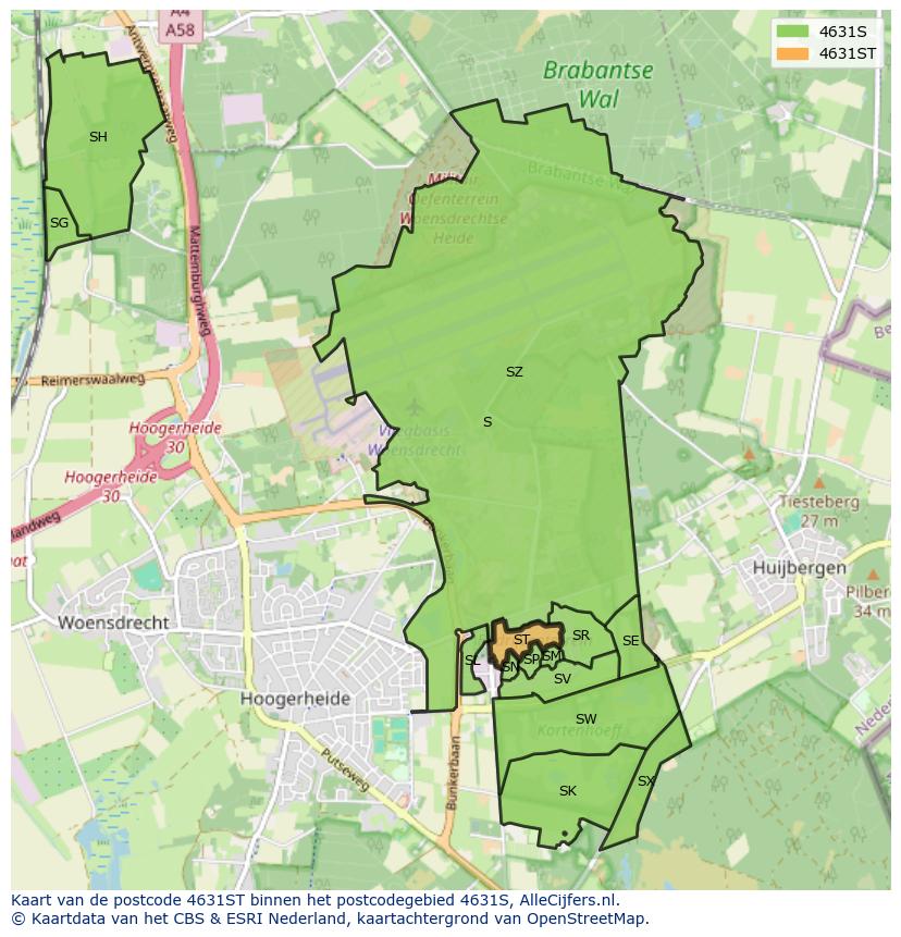 Afbeelding van het postcodegebied 4631 ST op de kaart.