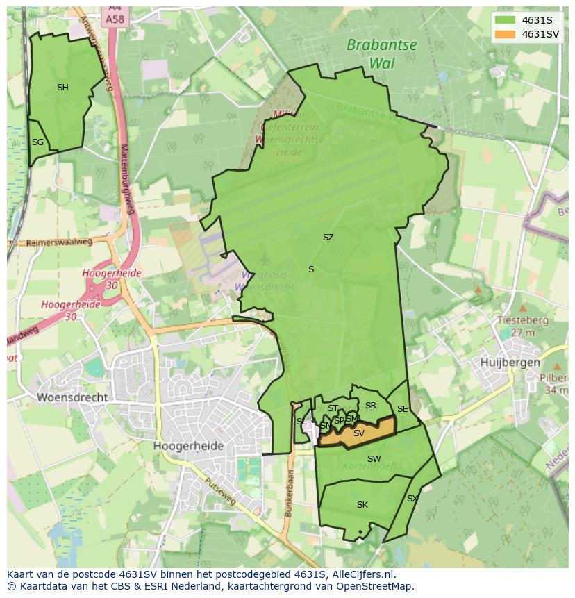 Afbeelding van het postcodegebied 4631 SV op de kaart.