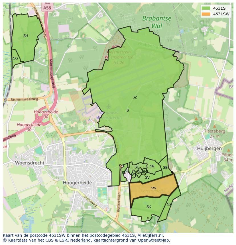 Afbeelding van het postcodegebied 4631 SW op de kaart.