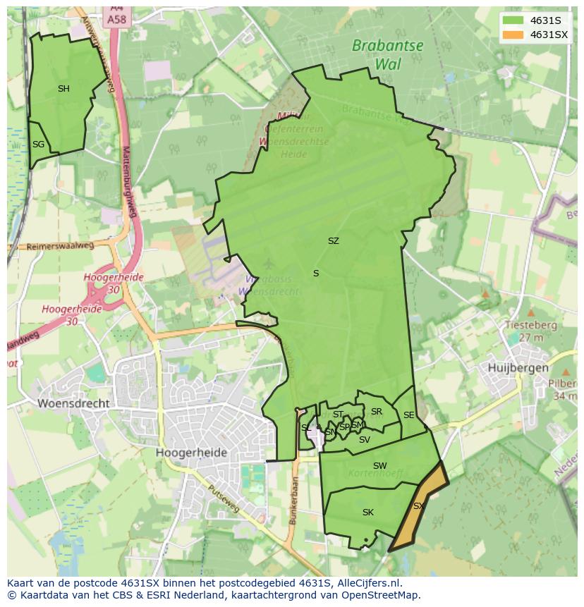 Afbeelding van het postcodegebied 4631 SX op de kaart.