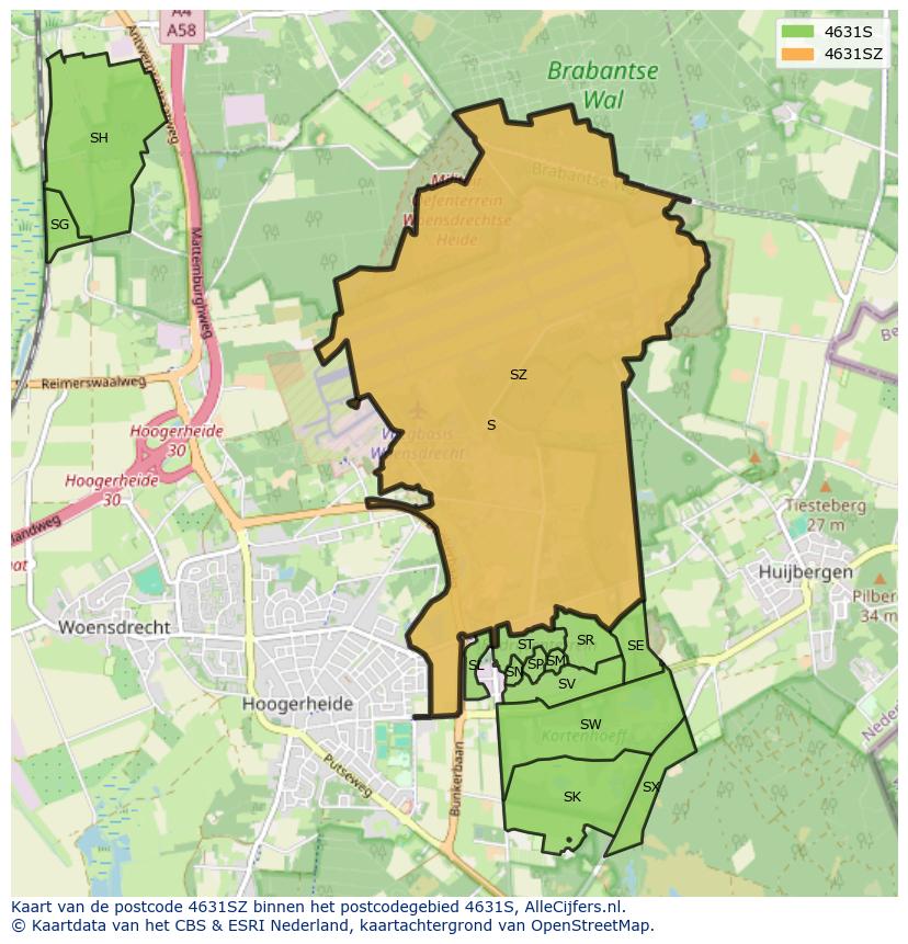 Afbeelding van het postcodegebied 4631 SZ op de kaart.