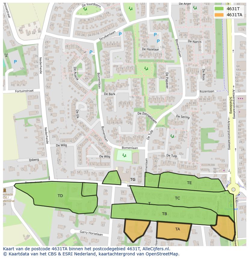 Afbeelding van het postcodegebied 4631 TA op de kaart.