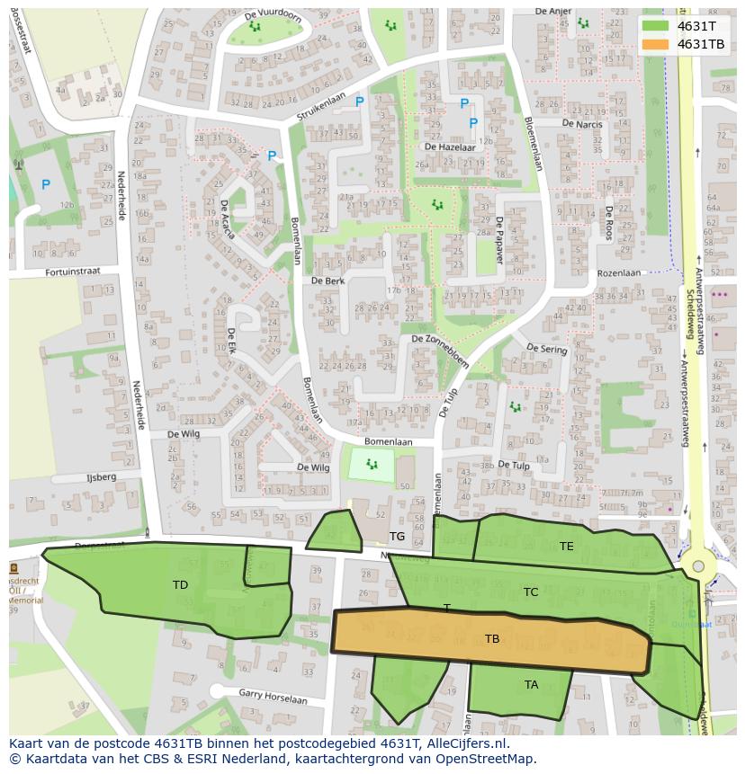Afbeelding van het postcodegebied 4631 TB op de kaart.