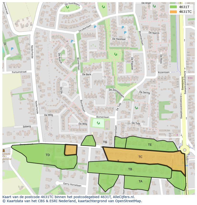 Afbeelding van het postcodegebied 4631 TC op de kaart.