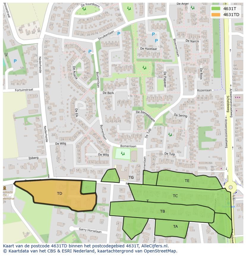 Afbeelding van het postcodegebied 4631 TD op de kaart.