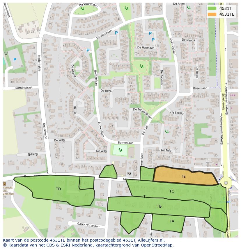 Afbeelding van het postcodegebied 4631 TE op de kaart.