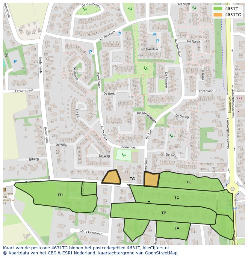 Afbeelding van het postcodegebied 4631 TG op de kaart.