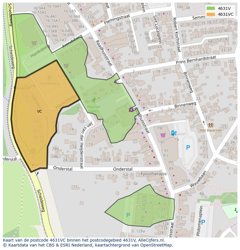 Afbeelding van het postcodegebied 4631 VC op de kaart.