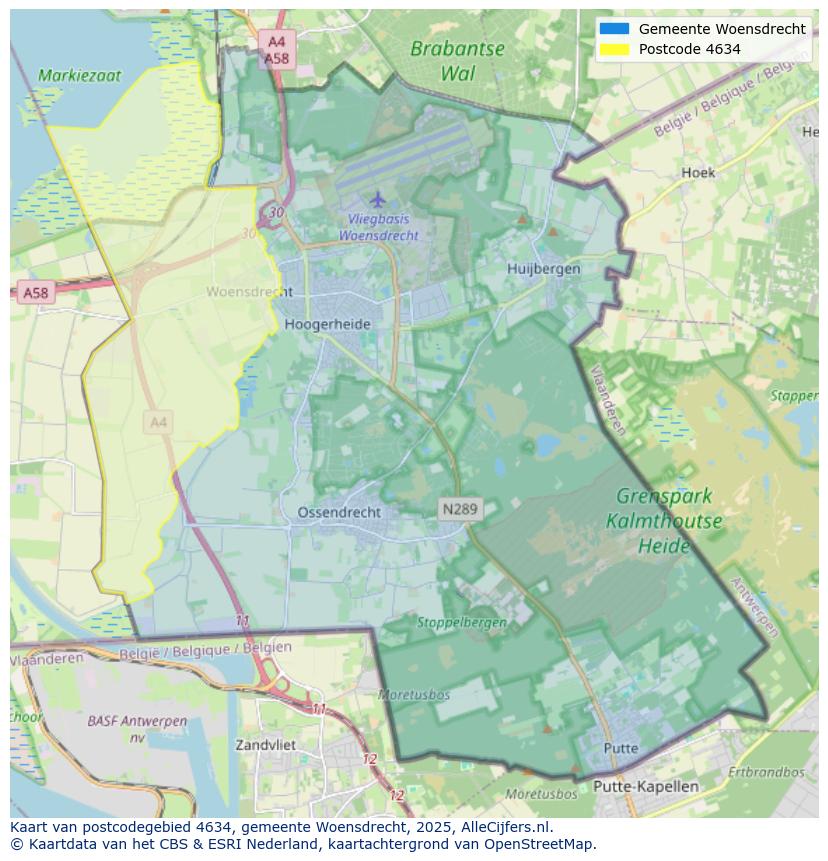 Afbeelding van het postcodegebied 4634 op de kaart.