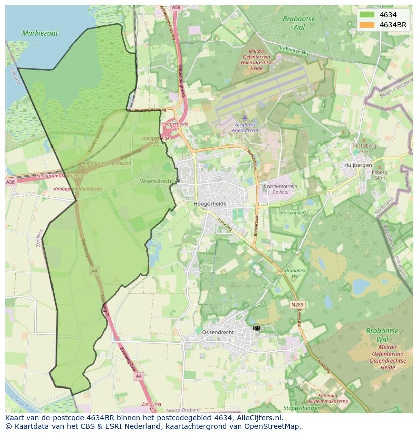 Afbeelding van het postcodegebied 4634 BR op de kaart.
