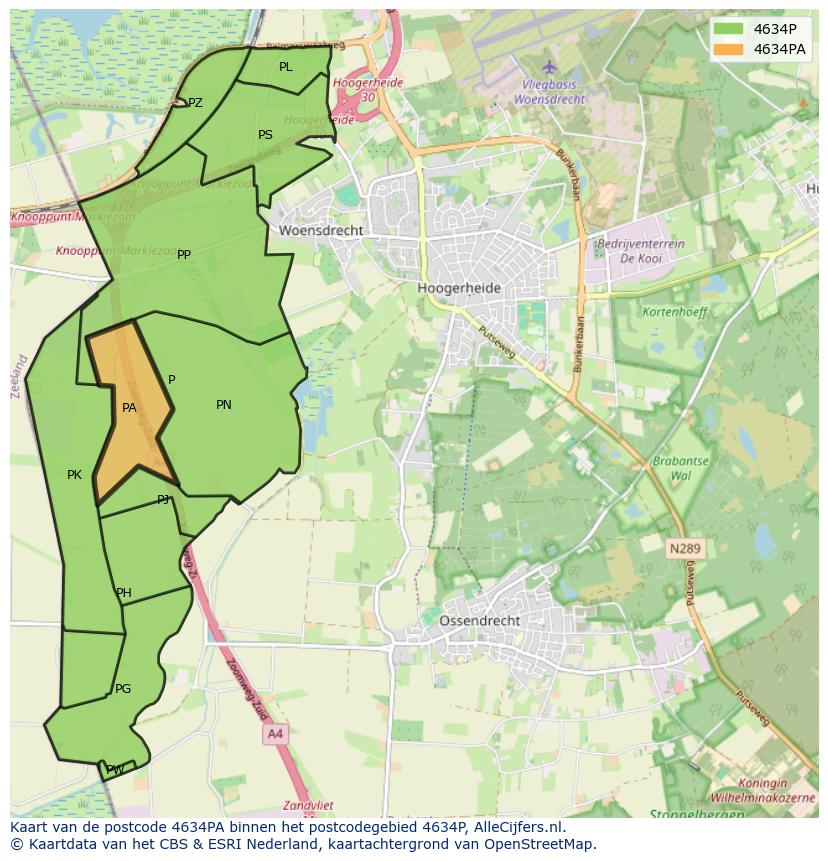 Afbeelding van het postcodegebied 4634 PA op de kaart.