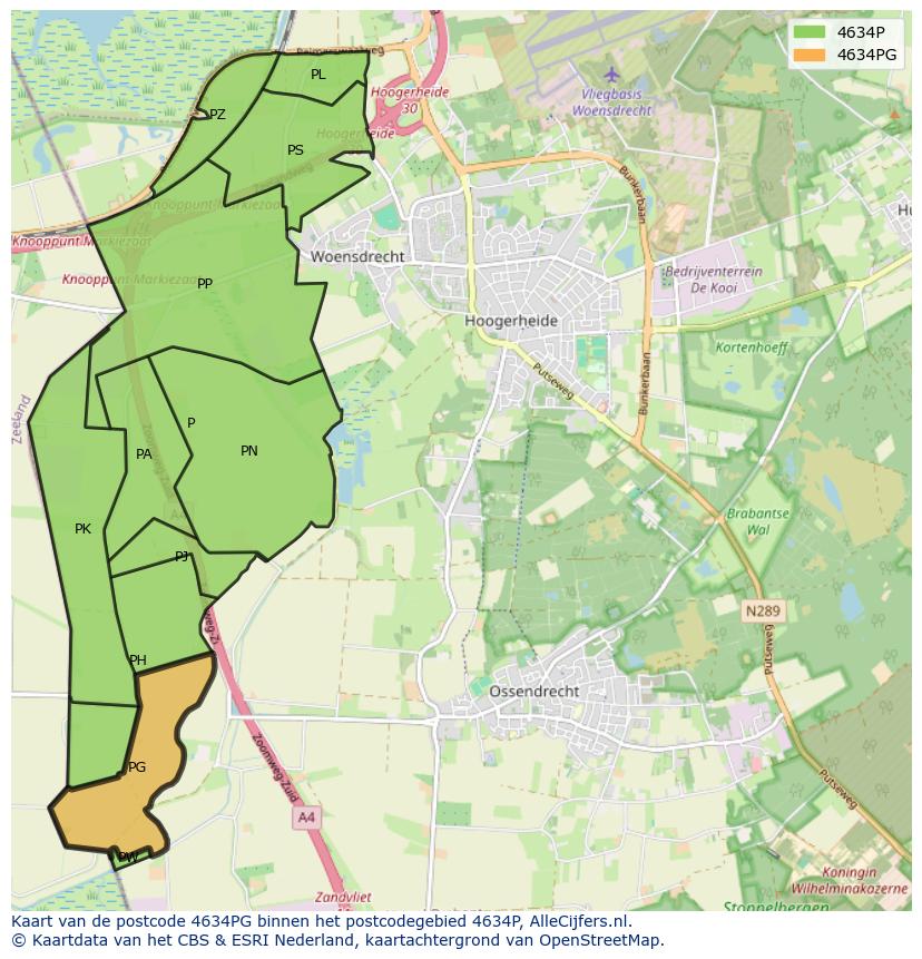 Afbeelding van het postcodegebied 4634 PG op de kaart.