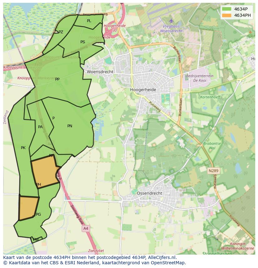 Afbeelding van het postcodegebied 4634 PH op de kaart.