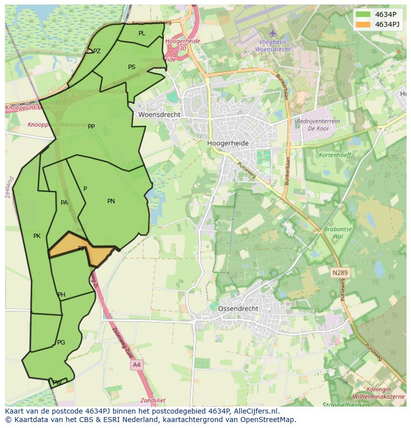 Afbeelding van het postcodegebied 4634 PJ op de kaart.