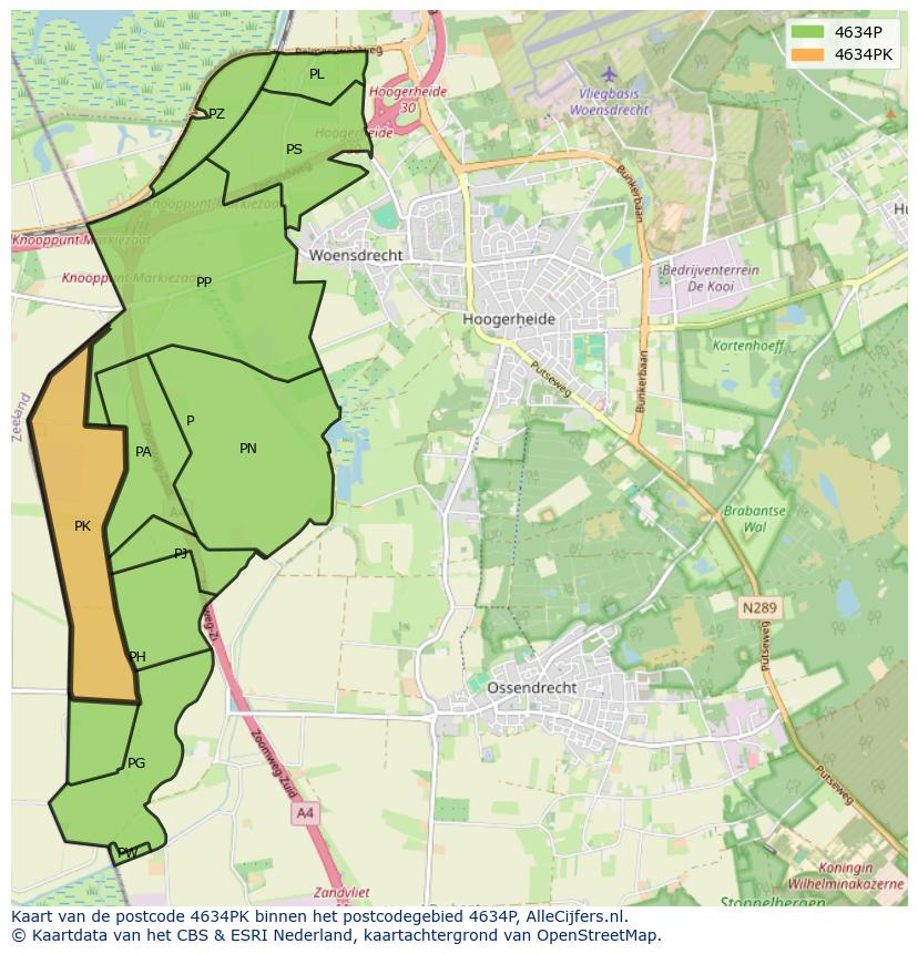 Afbeelding van het postcodegebied 4634 PK op de kaart.